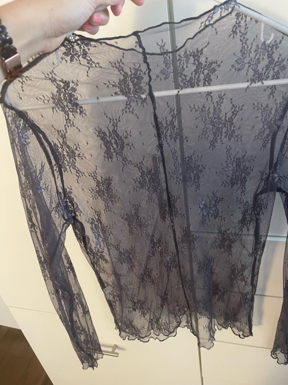 Sheer Blue Lace Long Sleeve Top